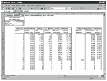 Figure 14-4. The variable rate, annuity due starter workbook.