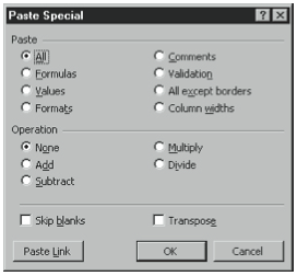 Figure 2-16. The Paste Special dialog box.