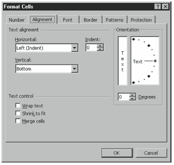 Figure 2-27. The Alignment tab of the Format Cells dialog box.