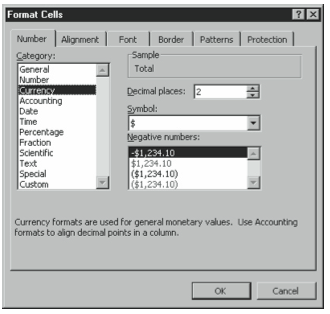 Figure 2-28. The Number tab of the Format Cells dialog box.