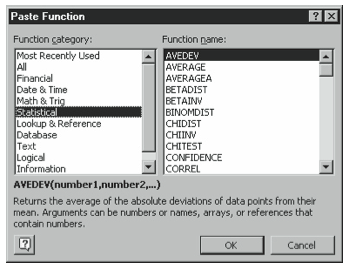 Figure 4-2. The second Paste Function dialog box.