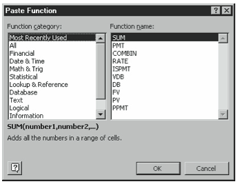 Figure 5-1. The first Paste Function dialog box.