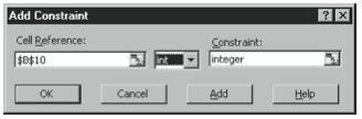 Figure 6-20. The Add Constraint dialog box, this time showing how an integer constraint looks.
