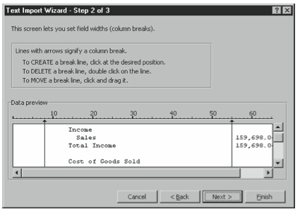 Figure 7-24. The second Text Import Wizard dialog box if you’re importing a fixed-width file.