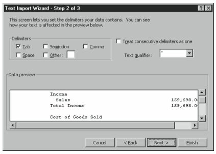 Figure 7-25. The second Text Import Wizard dialog box if you’re importing a fixed-width file.
