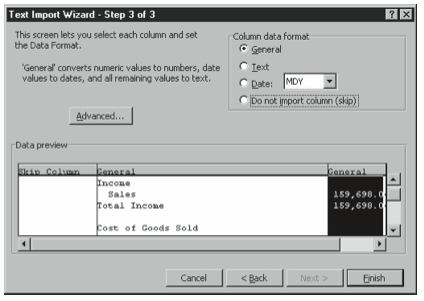 Figure 7-26. The third Text Import Wizard dialog box.