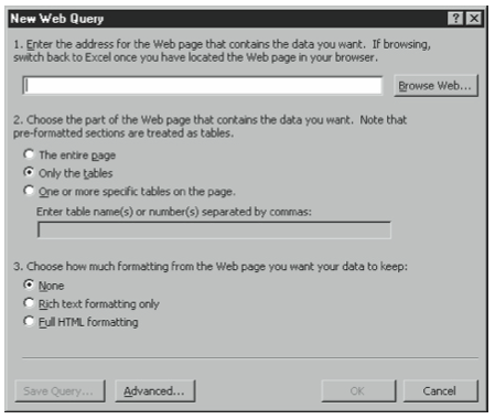 Figure 7-33. The New Web Query dialog box.