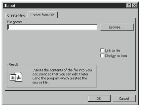 Figure 7-6. The Create From File tab of the Object dialog box.