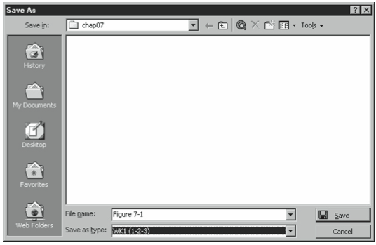 Figure 7-7. The Save As dialog box set to use the Lotus 1-2-3 format.
