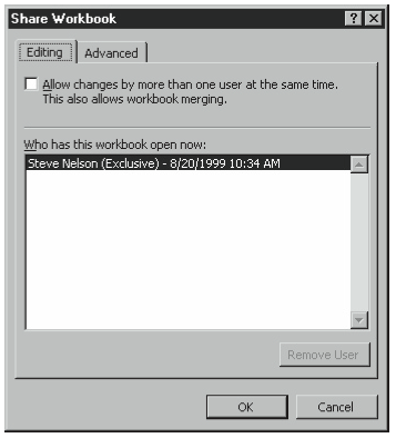 Figure 7-9. The Editing tab of the Share Workbook dialog box.