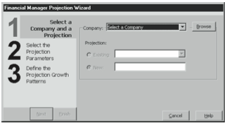 Figure 9-12. The first Financial Manager Projection Wizard dialog box.
