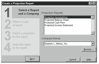 Figure 9-15. The first Create A Projection Report dialog box.