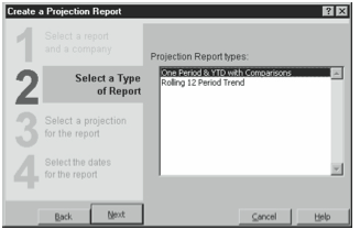 Figure 9-16. The second Projection Reports dialog box.
